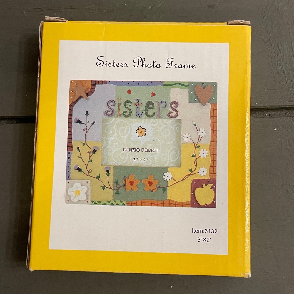 Sisters Photo Frame Yellow Multicolor Patchwork 3" x 2" New in Box